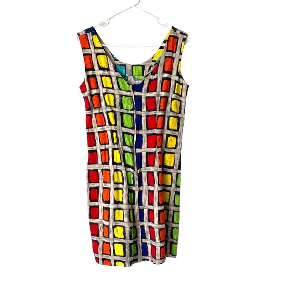 Jams World Vintage Multicolor Square Print Mini Dress Scoop Neck size 9 - Picture 3 of 8